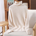 Autumn Winter Solid Color Mink Fur Women's Pile Neck Hollowed Out Slim Fit Knitted Sweater, High Neck Base Pullover, Stylish New-belleandkai.com