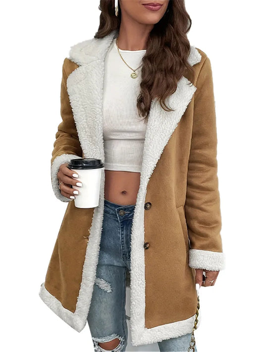 Vintage Suede Woolen Overcoats Women Loose Laple Thicken Long Sleeve Female Coats 2024 Autumn Winter Fashion Lady Outerwears-belleandkai.com