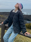 Autumn Winter Quilted Jacket Women Cotton Coat Warm Parkas Single-breasted Long Sleeve Design O-neck Outerwear Black Blue Yellow-belleandkai.com