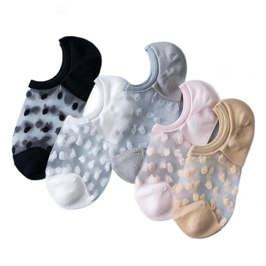 5 Pairs Women Polka Dot Patterned Socks Fashionable Versatile Trendy Creative Socks Comfortable Breathable Casual Short Socks-belleandkai.com