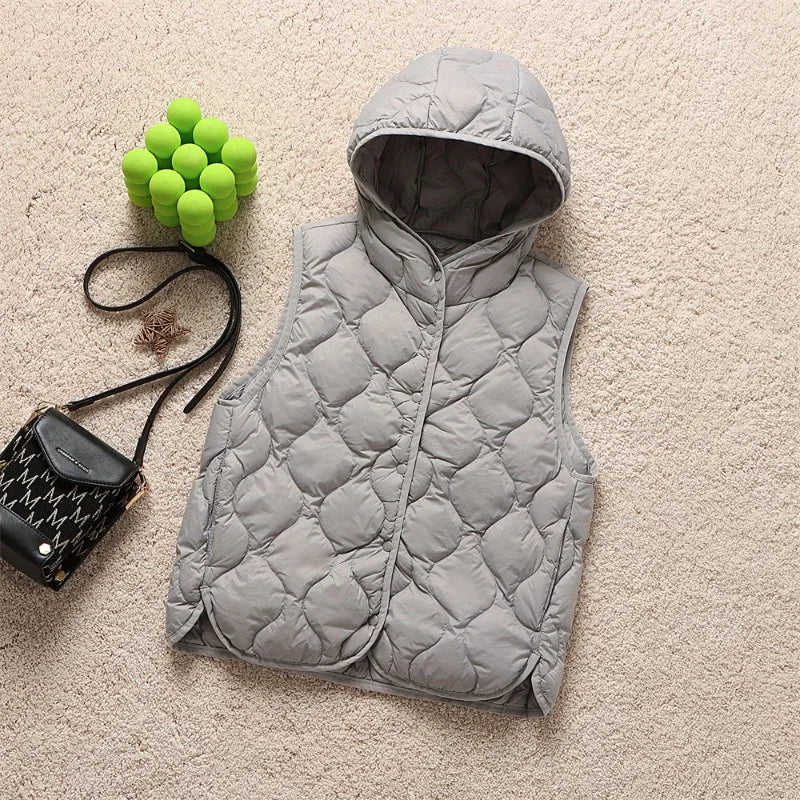 2024 New Arrivals Women Fashion Ultralight Thin Hooded Down Jackets Spring Winter Female Korean Slim Fit Sleeveless Puffer Coat-belleandkai.com