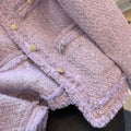 Purple Tweed Jacket Women Vintage O-Neck Metal Single Breasted Cropped Coat Autumn Winter Korean Style Elegant Jackets for Women-belleandkai.com
