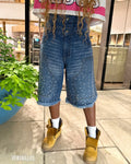 Y2k Street Men Women Double Waisted Retro Rhinestone Denim Shorts Gem Stones Embroidered Jeans Hip Hop Baggy Over The Knee Jorts-belleandkai.com