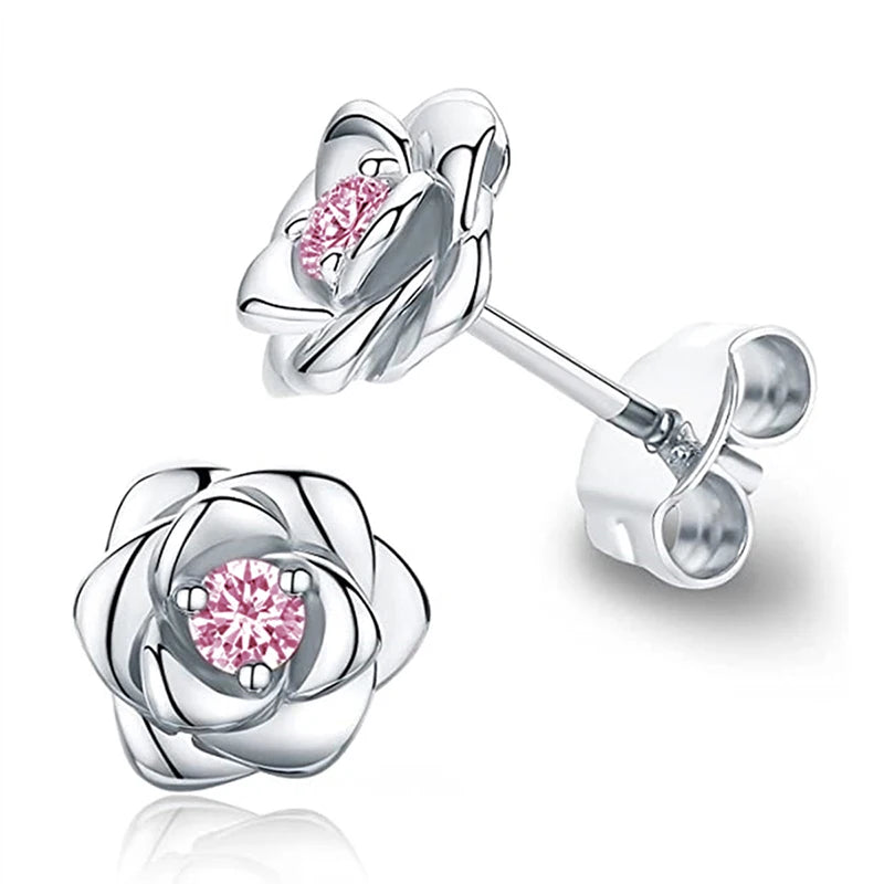 CAOSHI Dainty Flower Stud Earrings for Women Delicate Ear Studs for Daily Life Brilliant Zirconia Accessories for Engagement-belleandkai.com