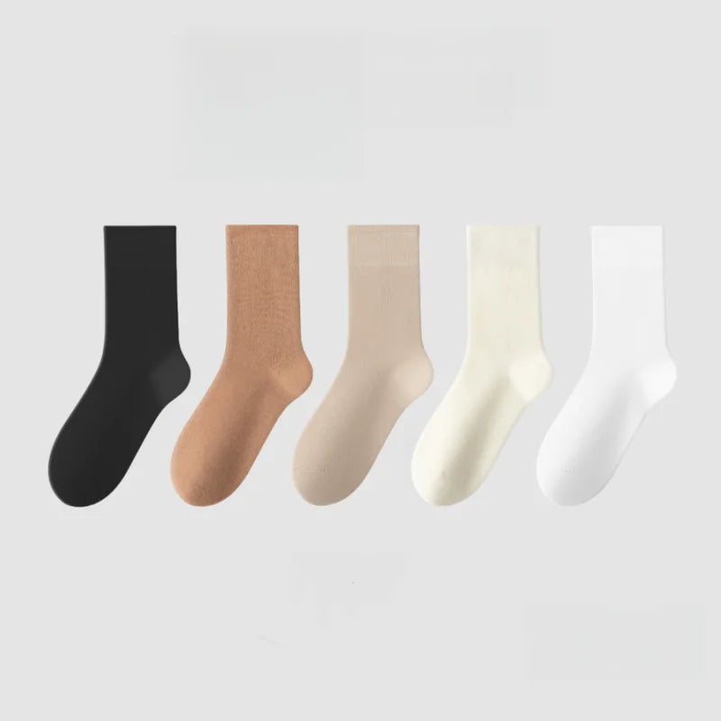 1/5 Pairs Cotton Socks Women Seamless Soft Crew Socks Medium Tube Long Loose Casual Solid Color Anti-Pilling Breathable-belleandkai.com