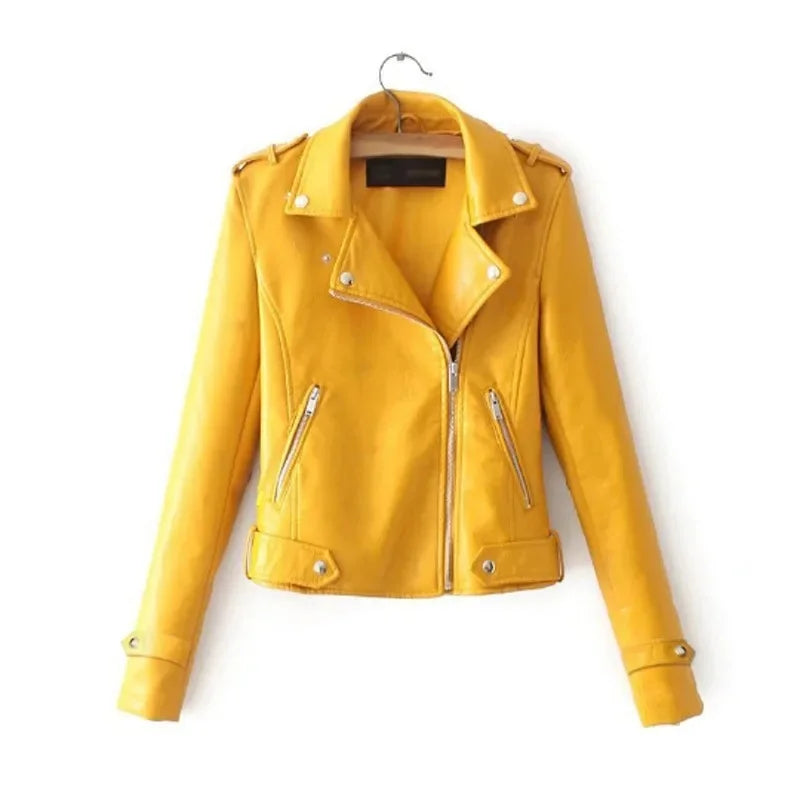 Fashionable Women's Leather Jacket Motorcycle Style Slim Fit Autumn Winter New Arrival Korean Version Polyester Fiber Coat-belleandkai.com