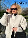 TRAFZA 2025 Women's Winter Street Jacket Solid Color Pocket Single-Breasted Jacket Women's Versatile Casual Jacket Cardigan Top-belleandkai.com