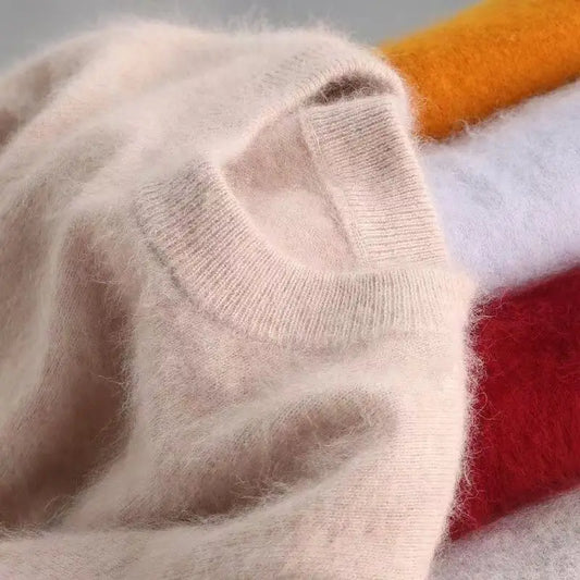 Autumn Winter Half-High-Necked Mink Cashmere Sweater Women's Pullover Loose Large Size Knitted Bottoming Shirt Thickened Warm-belleandkai.com
