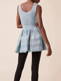 U collar Slim knit short dress temperament elegant hollow A-line women's dresses 2025 Spring New-belleandkai.com