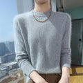 Autumn Winter Half-High-Necked Mink Cashmere Sweater Women's Pullover Loose Large Size Knitted Bottoming Shirt Thickened Warm-belleandkai.com