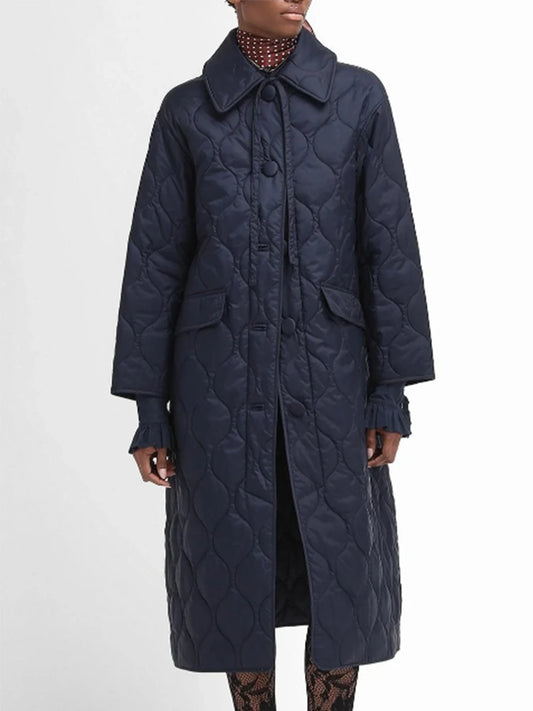 Cotton padded women's loose collar warm single breasted solid color comfortable ultra simple diamond grid long coat jacket-belleandkai.com