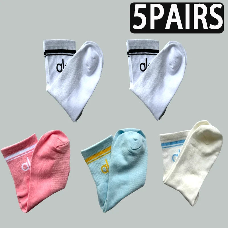 1/3/5 Pairs A* Mid Tube Yoga Socks Premium Cotton Unisex Breathable Comfortable Fitness Socks Set for Yoga Gym Sports All Season-belleandkai.com