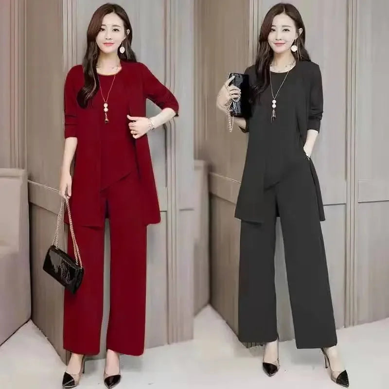 Plus Size Women's Loose-Fit Long Sleeve Vestbell Bottoms New Spring Autumn Suit Fashion Outfit Three-Piece Set Clothing-belleandkai.com