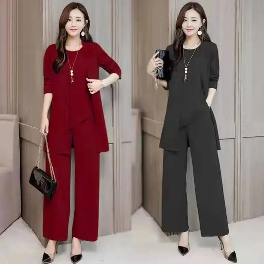 Plus Size Women's Loose-Fit Long Sleeve Vestbell Bottoms New Spring Autumn Suit Fashion Outfit Three-Piece Set Clothing-belleandkai.com