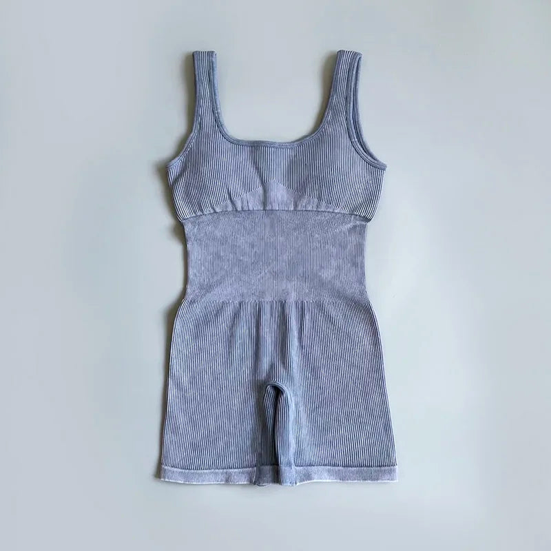 Women's Yoga Jumpsuits Ribbed One Piece Padded Tank Tops Rompers Sleeveless Acid Wash Activewear Unitard Sexy Bodycon-belleandkai.com