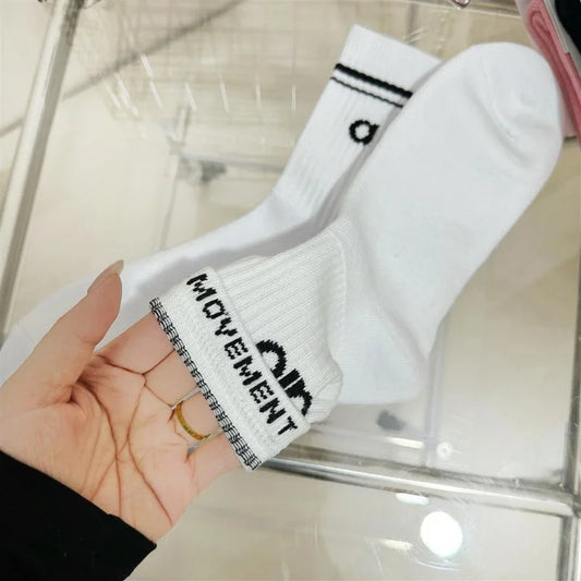 5 Pairs A* Premium Cotton Breathable Comfy Mid-Tube Unisex Socks for Sports Yoga Fitness All Season Pure White Couple Matching-belleandkai.com