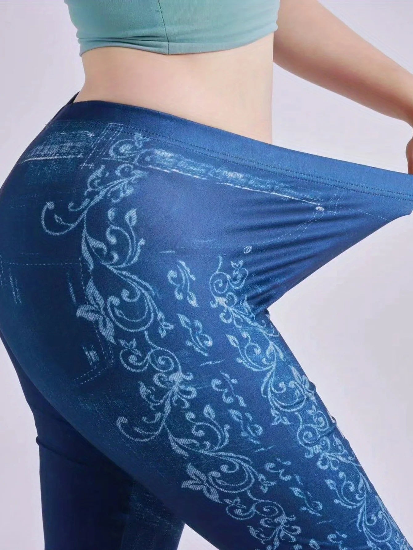 3-Piece Set Of Lily Flowers New Fashionable Denim Inspired Slim Fitting Shorts Women's Casual Leggings High Elasticity-belleandkai.com