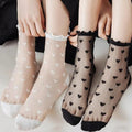 Women Transparent Black Heart Pattern Socks Ultra-thin Elastic Crystal Silk Socks Nylon Fashion Ladies Summer Short Ankle Socks-belleandkai.com