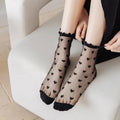 Women Transparent Black Heart Pattern Socks Ultra-thin Elastic Crystal Silk Socks Nylon Fashion Ladies Summer Short Ankle Socks-belleandkai.com