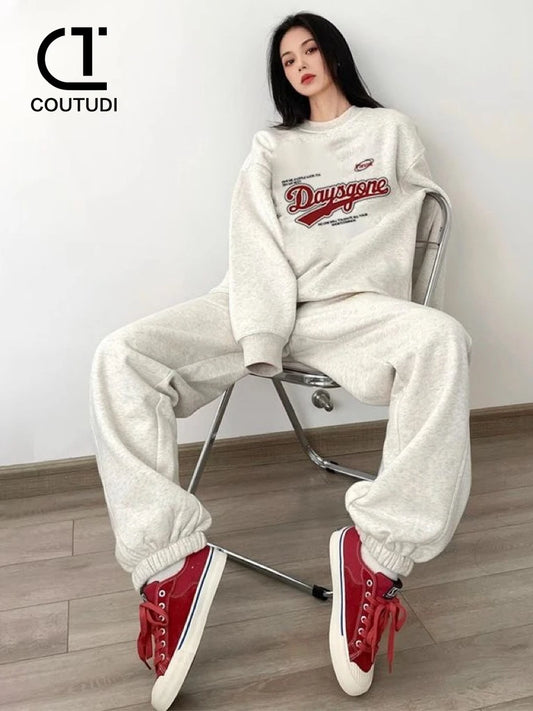 COUTUDI Women Hooded Set 2 Pieces Winter Fashion Tracksuit Suit Oversized Casual Hoody Pullovers Long Pant Sets Women Sportwears-belleandkai.com