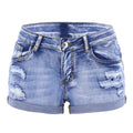 Women's Split Denim Shorts Summer Beach Wild Fashion Sexy Mid Waist Curled Cuff Perforated Elastic Slim Fit Casual Shorts-belleandkai.com