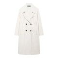 TRAFZA Winter Coat For Women 2024 Solid Lapel Double Breasted Long Cardigan Top Female Pokcet Streetwear Woman New In OuterCoat-belleandkai.com
