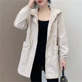 Women Windbreaker Jackets 2025 New Autumn Winter Mid-Length Loose Coat Hooded Lace-up Female Jacket Plus Velvet Warm Outwear Fe-belleandkai.com