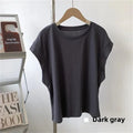 Osaka New Design SensibilityNiche Women's Short Sleeve T-Shirt Loose Fit Casual Slimming Cotton Crew Neck Leaflet Sleeve Top-belleandkai.com