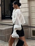 Autumn See-Through Casual Shirts Top For Women Loose Slim Long Sleeve Lapel Cardigan Streetwear Women's Pleated Shirts Top-belleandkai.com