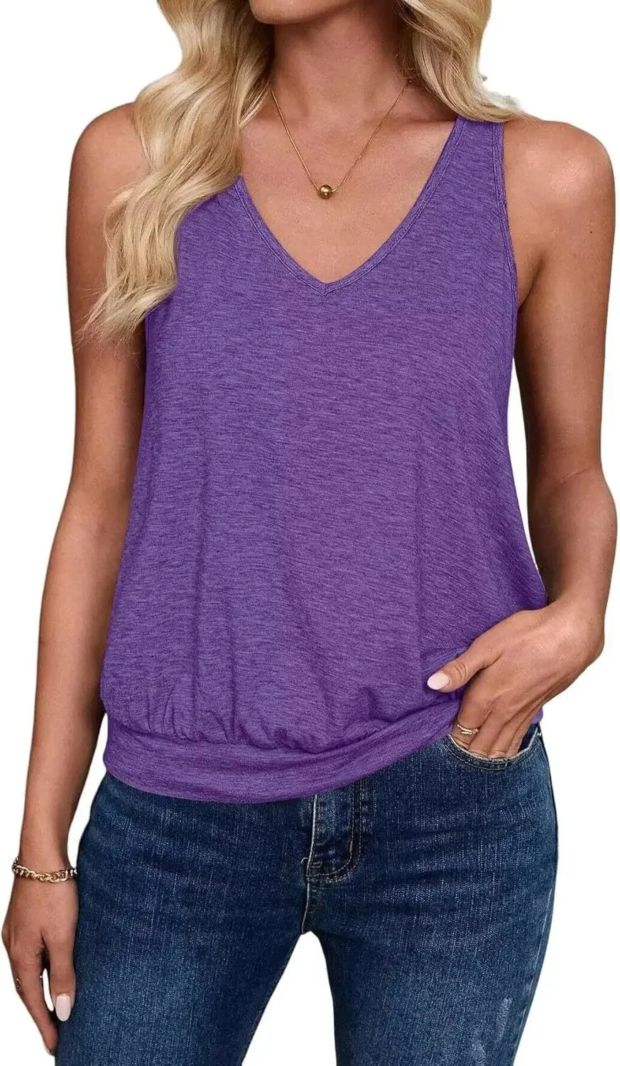 Summer Women's V-Neck Sleeveless Top Casual Vest Fashionable Trendy Tank Top Polyester Blend Fabric No Decoration-belleandkai.com