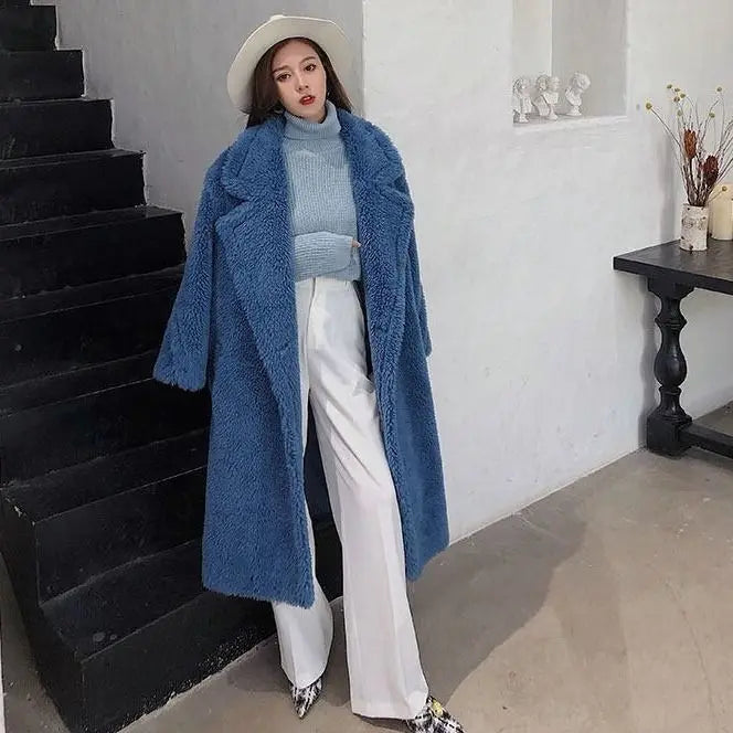 Casual Loose Autumn Women Jacket Winter Teddy Coat Woman Faux Fur Coat Female Plush Thick Warm Fleece Long Jacket Oversized-belleandkai.com