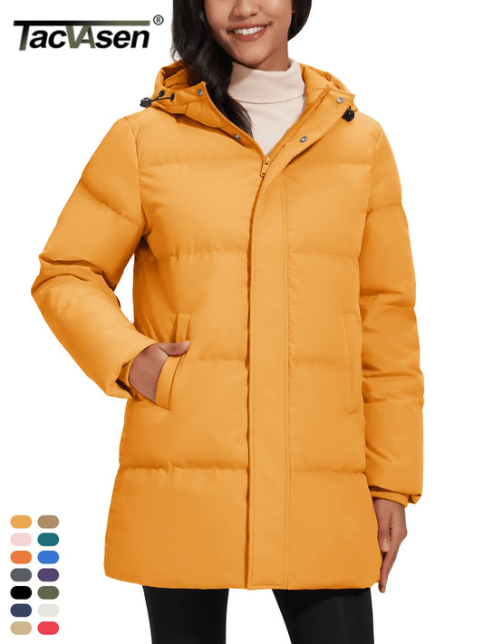 TACVASEN Winter Quilted Duck Feather Down Jackets Womens Padded Puffer Warm Hooded Long Coats Thermal Waterproof Thick Outerwear-belleandkai.com