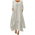 Cotton Women'S Casual Fashion Loose Long Dress With Button Solid Color Dresses-belleandkai.com