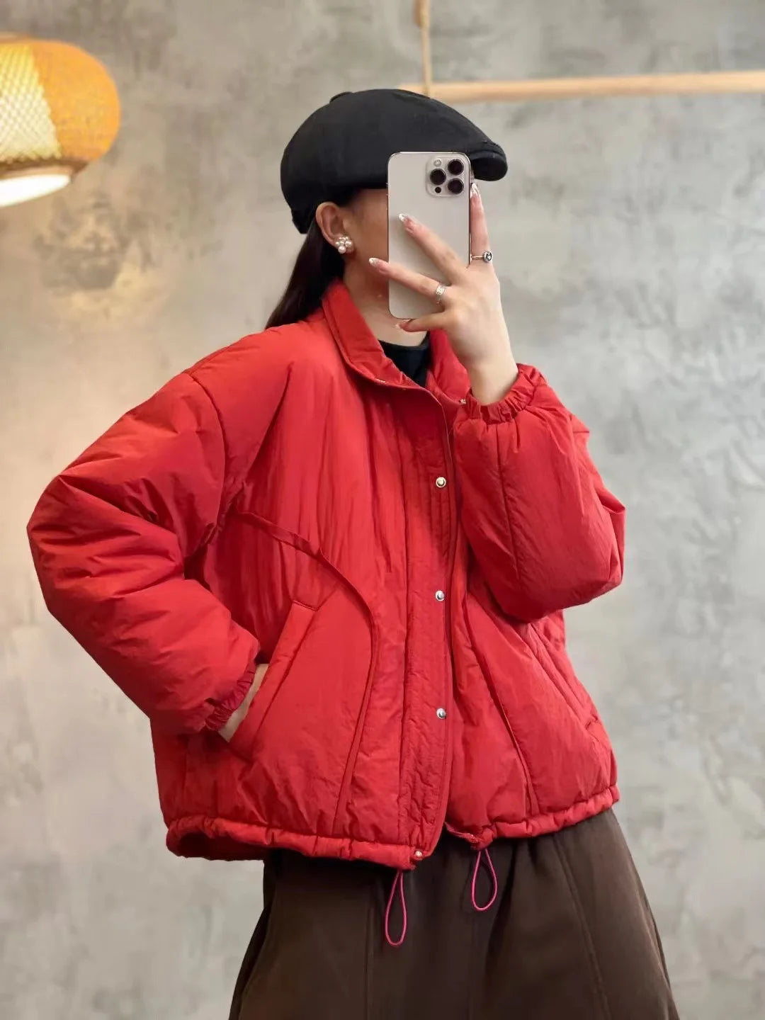 Solid Color Single Breasted Down Coat Winter New Loose Coat Women's Style Casual Warmth Thickened Down Jacket-belleandkai.com