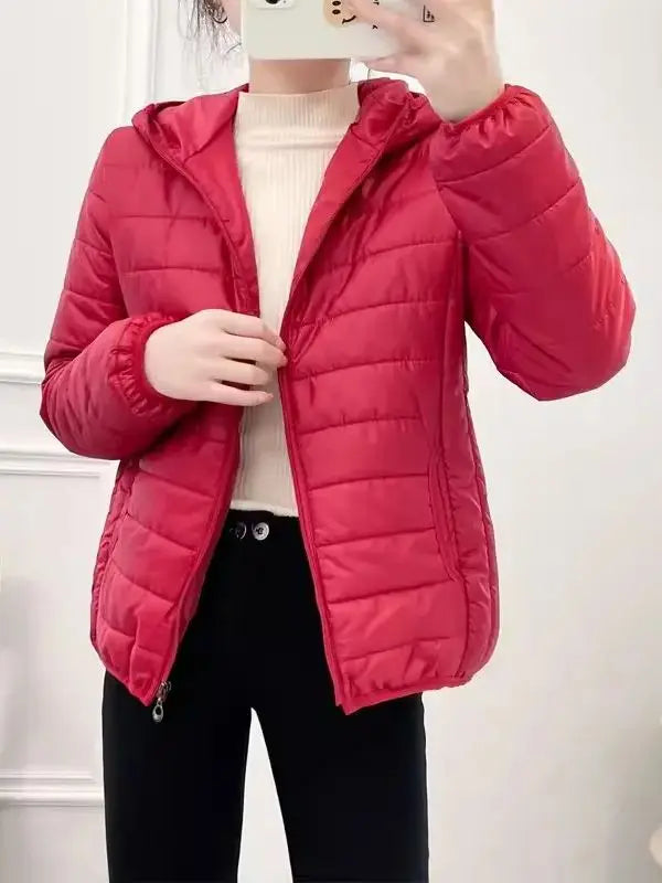 Minimalist Light Weight Women Down Cotton Jackets 2024 New Winter Korean Style Hooded Quilted Parkas Female Windbreaker Outwear-belleandkai.com