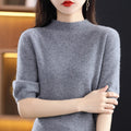 RONGYI Seamless Cashmere Sweater Knitted Women's Clothing 100% Pure Wool Short-Sleeved 2022 Spring Five-Quarter Sleeve  Pullover-belleandkai.com
