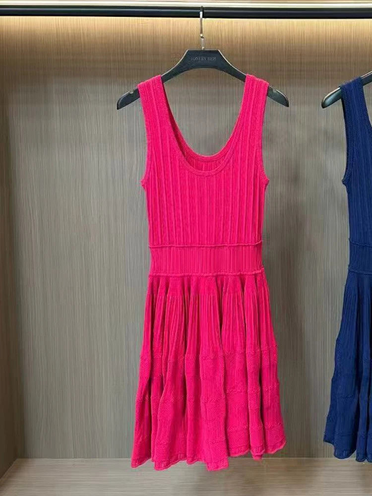 U collar Slim knit short dress temperament elegant hollow A-line women's dresses 2025 Spring New-belleandkai.com