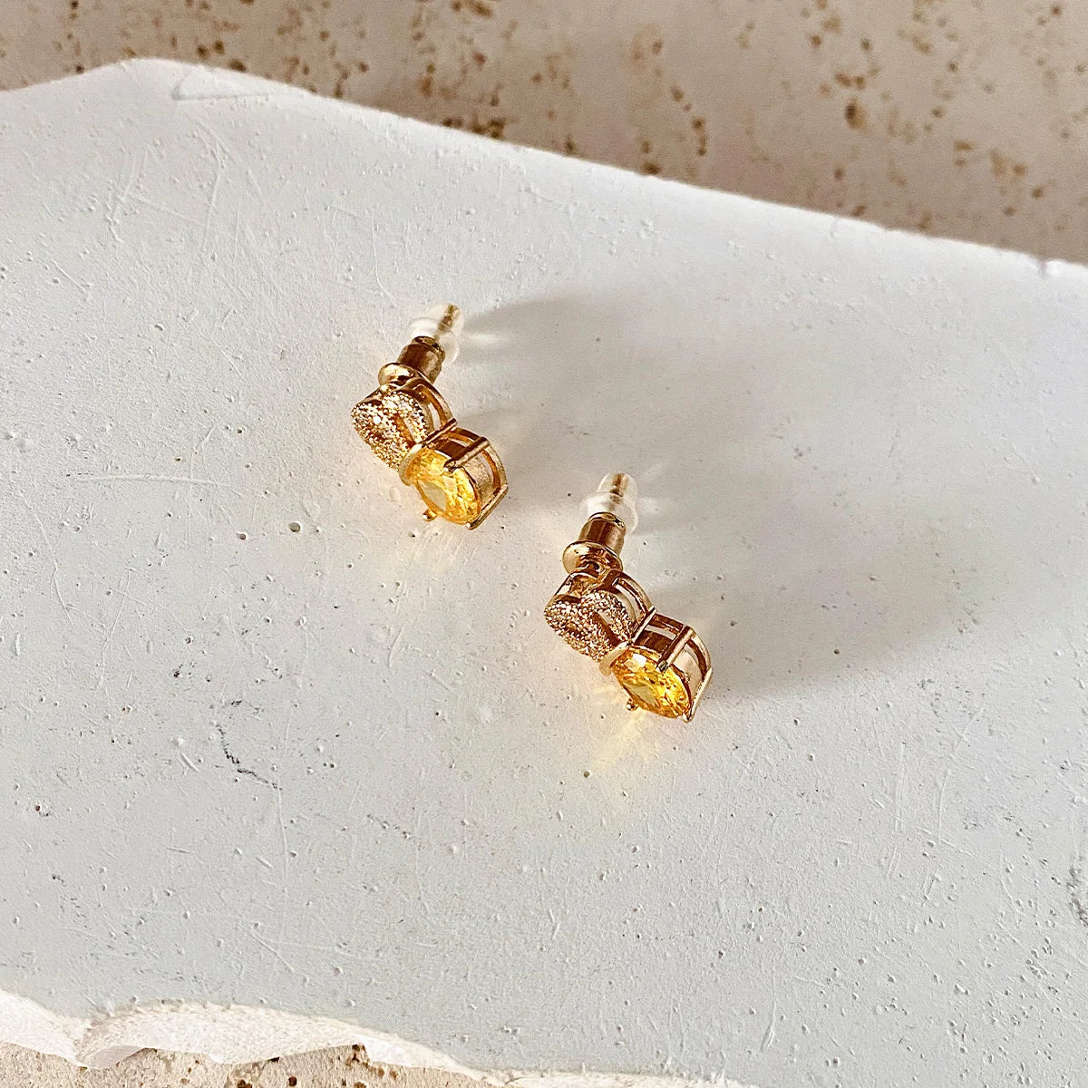 Lxalry Citrine Studs – Gold & Diamond Hypoallergenic Earrings, November Birthstone Gift for Success & Wisdom-belleandkai.com