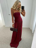 Mozision Off-shoulder Strapless Pleated Sexy Maxi Dress Women Fashion Backless Sleeveless High Waist Ruched Long Dress Elegant-belleandkai.com
