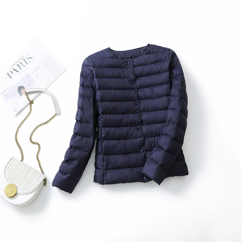 2023 New Arrivals Autumn Winter Warm Women White Duck Down Slim Jackets Female Fashion Ultra Lightweight Packable Puffer Coats-belleandkai.com