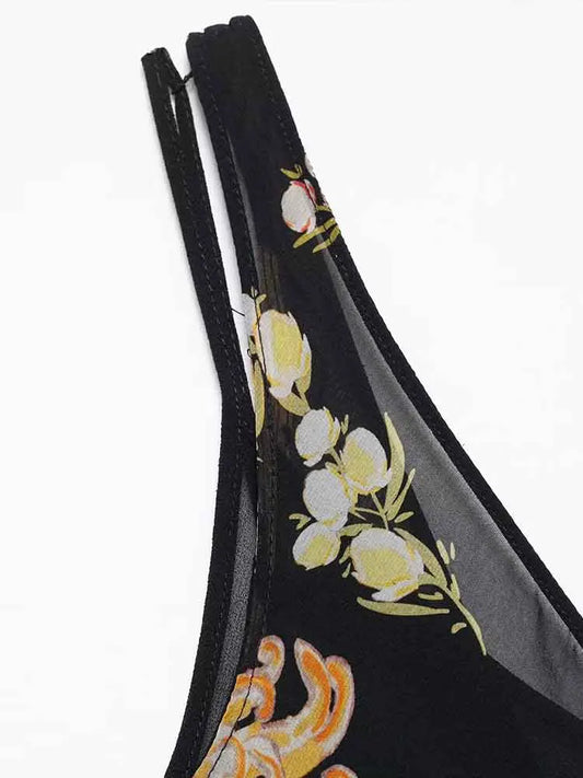 European style new women's fashion versatile temperament suspender print sleeveless v-neck long dress-belleandkai.com