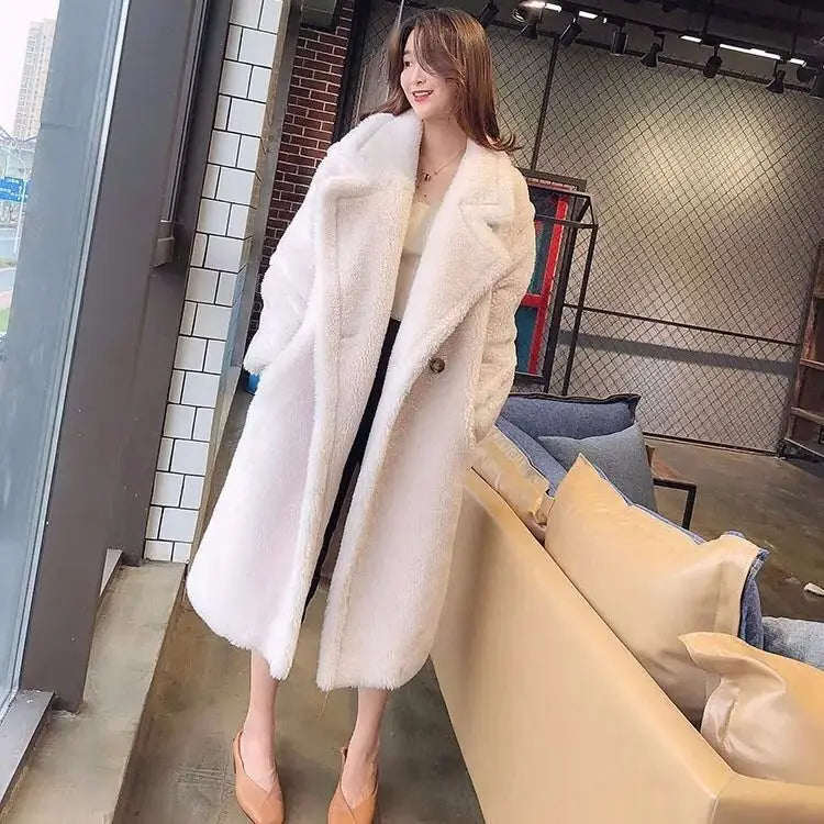 Casual Loose Autumn Women Jacket Winter Teddy Coat Woman Faux Fur Coat Female Plush Thick Warm Fleece Long Jacket Oversized-belleandkai.com