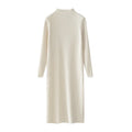 Women Autumn Winter Casual Mock Neck Solid Dress Inner Layer Long Sleeved Knit Dress Loose Mid-Length Versatile Sweater Dress-belleandkai.com
