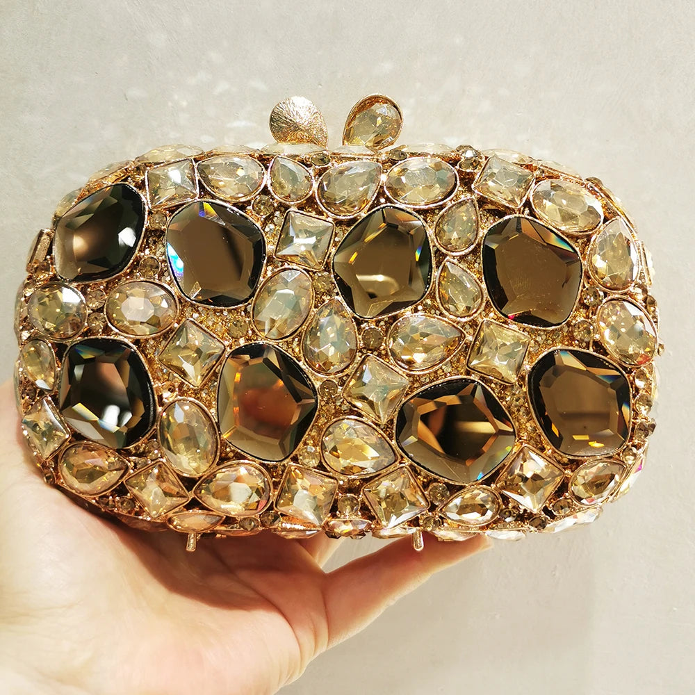 WHTUOHENLarge Silver Stones Wedding Dress Purses Women Bridal Crystal Handbags Rhinestone Party Prom Evening Clutches Minaudiere-belleandkai.com
