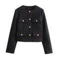 UNIZERA Winter New Product Women's Fashion and Casual Versatile Round Neck Flip Decoration Short Suit Coat-belleandkai.com