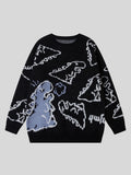 Women's Oversized Dinosaur Pattern Sweater - Cozy Long Sleeve Pullover for Casual Wear-belleandkai.com