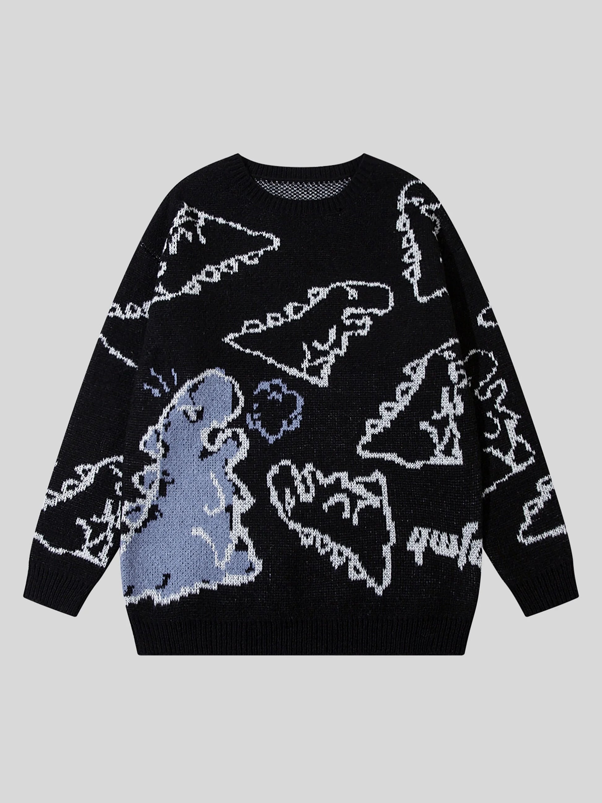 Women's Oversized Dinosaur Pattern Sweater - Cozy Long Sleeve Pullover for Casual Wear-belleandkai.com