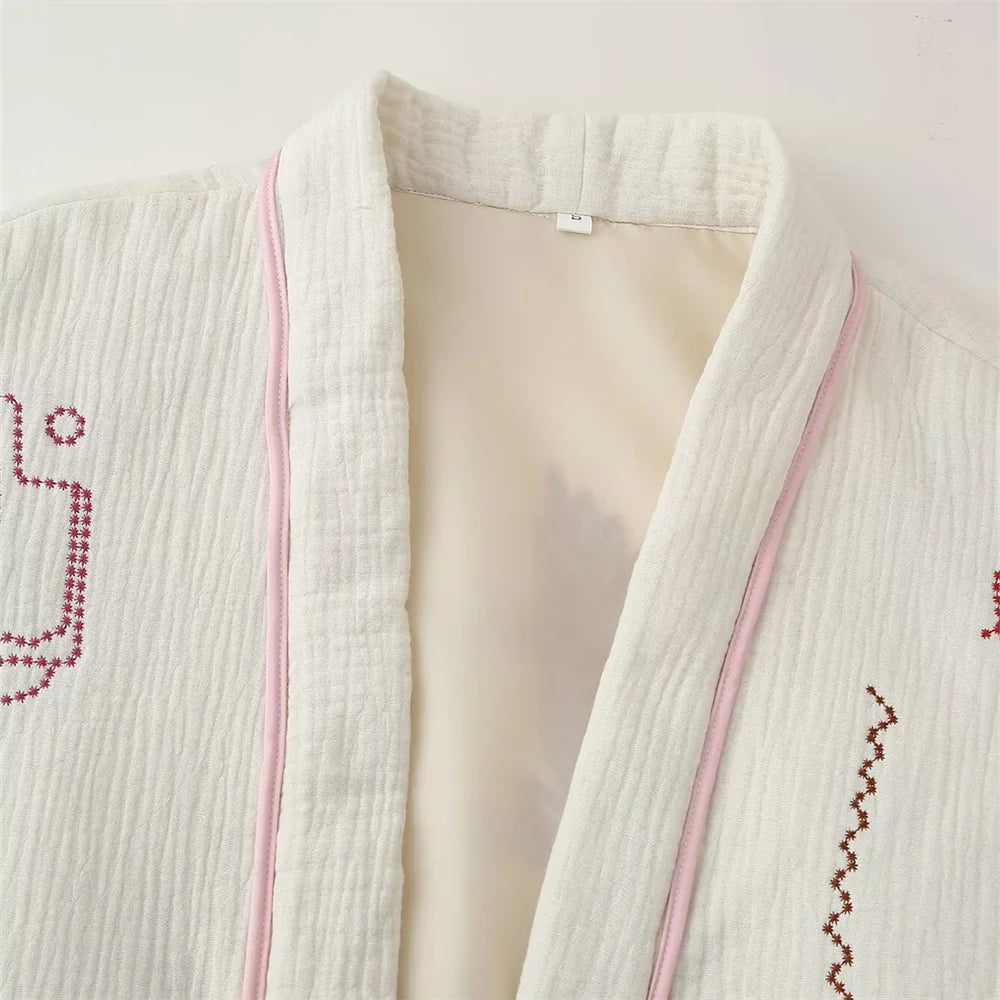 Autumn and winter new fashionable women's clothing casual elegant design sense embroidered cotton jacket-belleandkai.com