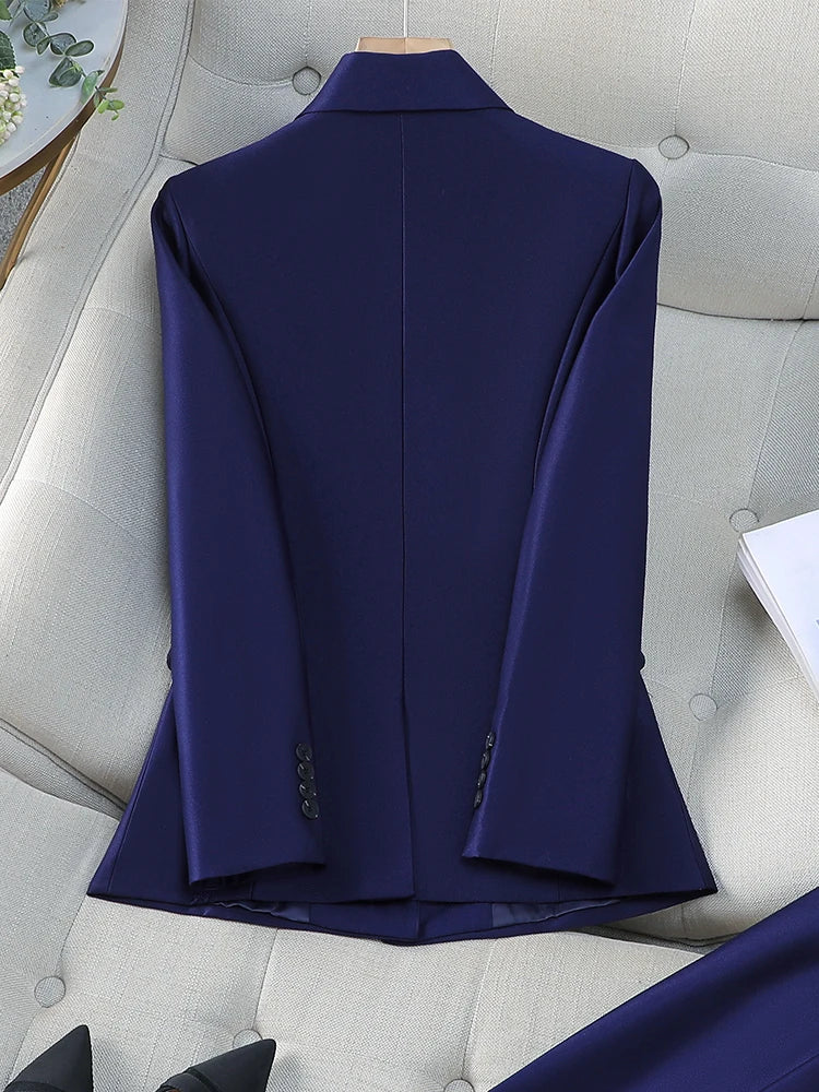 Fashion Ladies Blazer Women Orange Navy Pink Solid Long Sleeve Female Business Work Wear Slim Formal Jacket For Autumn Winter-belleandkai.com