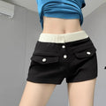 Patchwork Gradient Color Knitting Thin Cargo Women Summer Simplicity Office Lady Wide Leg Fashion Appear Thin Casual Shorts-belleandkai.com